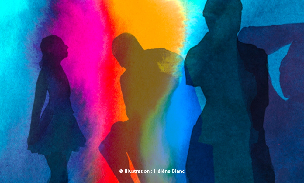 visuel de la nuit des musées 2026 - silhouettes de personnes sur fond de couleur bleue, rose, jaune et bleue