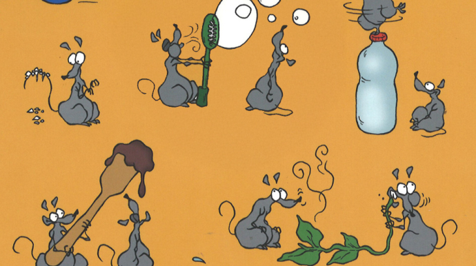 illustrations de plein de petites souris faisant des expériences scientifiques