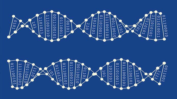 fond bleu et illustration de séquence d'ADN